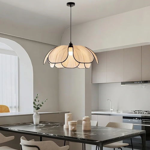 Modern Handwoven Petal Pendant Light- Woven Flower Ceiling Chandelier Fixture for Dining Room, Kitchen & Living Room