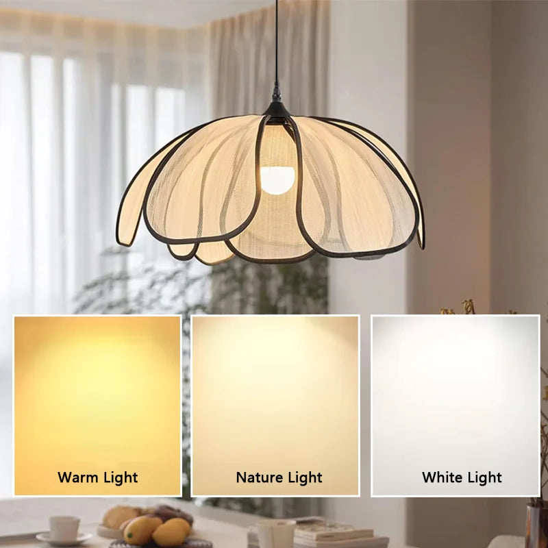 Modern Handwoven Petal Pendant Light- Woven Flower Ceiling Chandelier Fixture for Dining Room, Kitchen & Living Room