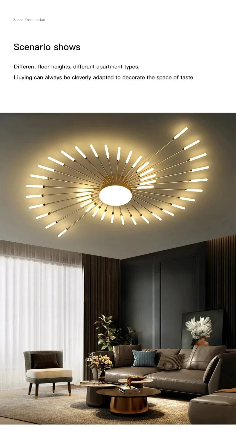 Modern LED Spiral Ceiling Light Luxury Gold Art Fixture For Living Room, Dining Room & Bedroom